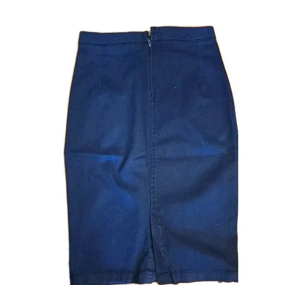 Leara Woman Dark Wash Denim Pencil Skirt Womens M 28" Long High Waist Zip Slit - Picture 4 of 8